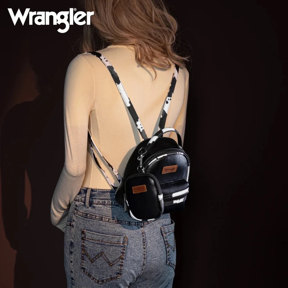 Wrangler Cow Print Trimmed Mini Backpack With Coin Pouch - Black